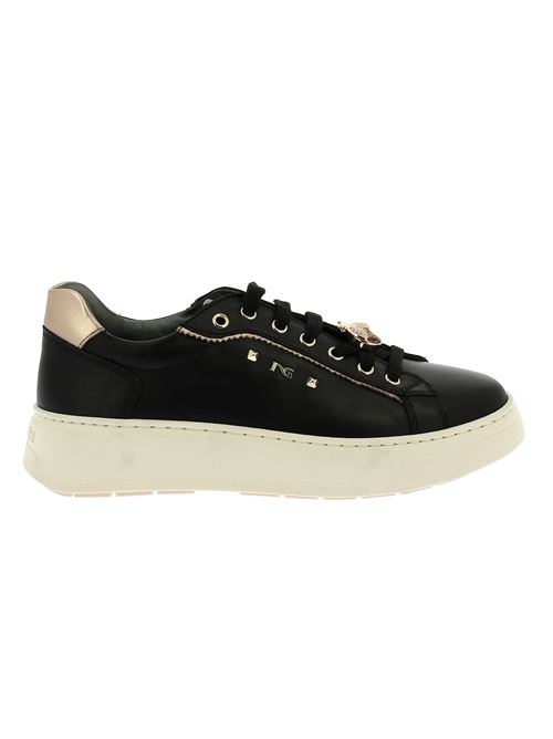 sneakers da donna in pelle nera con dettagli oro e charms portafortuna NERO GIARDINI | I514170D100